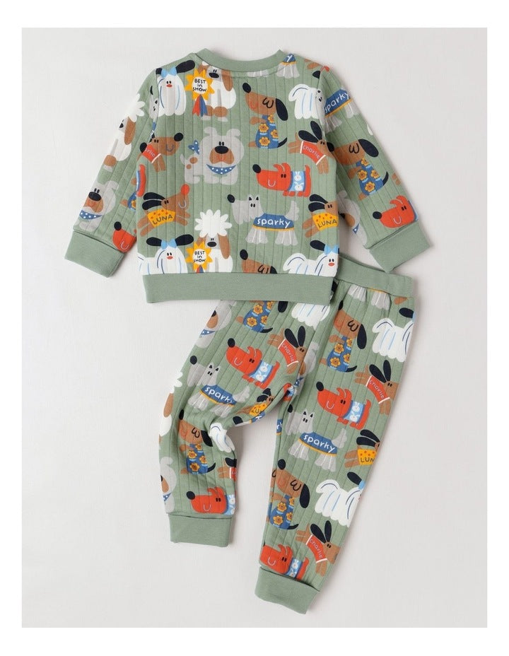 Ellis Quilted Pyjama Set with Best In Show Print in Green