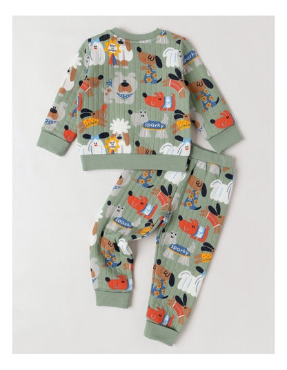 Ellis Quilted Pyjama Set with Best In Show Print in Green