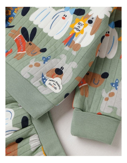 Ellis Quilted Pyjama Set with Best In Show Print in Green