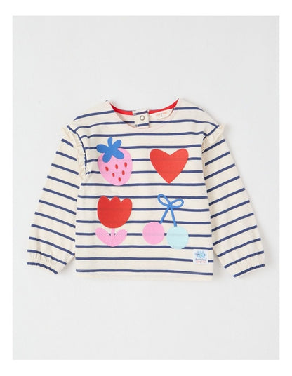 May Stripe Top with Embroidery in Oat Marle