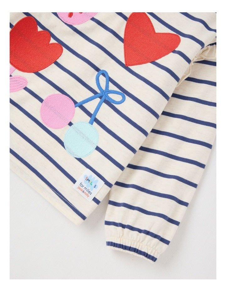 May Stripe Top with Embroidery in Oat Marle