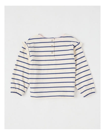 May Stripe Top with Embroidery in Oat Marle