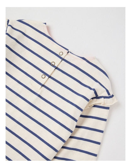 May Stripe Top with Embroidery in Oat Marle