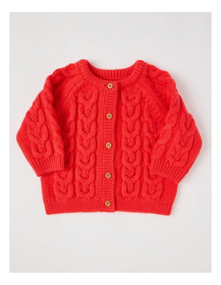 Emma Cable Knit Cardigan in Red