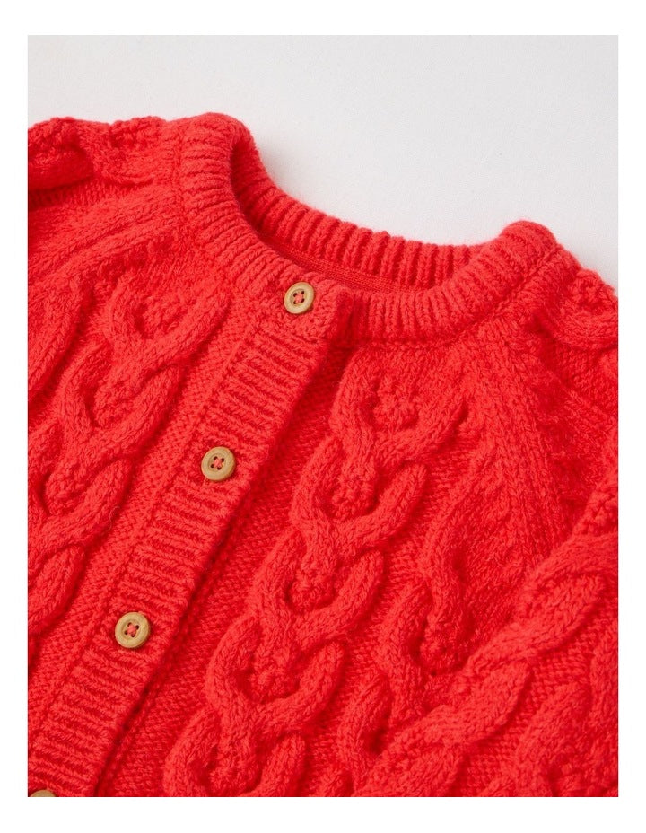 Emma Cable Knit Cardigan in Red