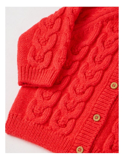 Emma Cable Knit Cardigan in Red