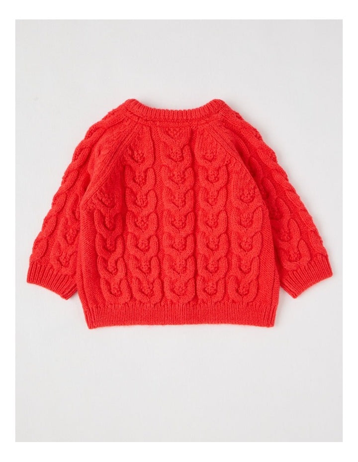 Emma Cable Knit Cardigan in Red