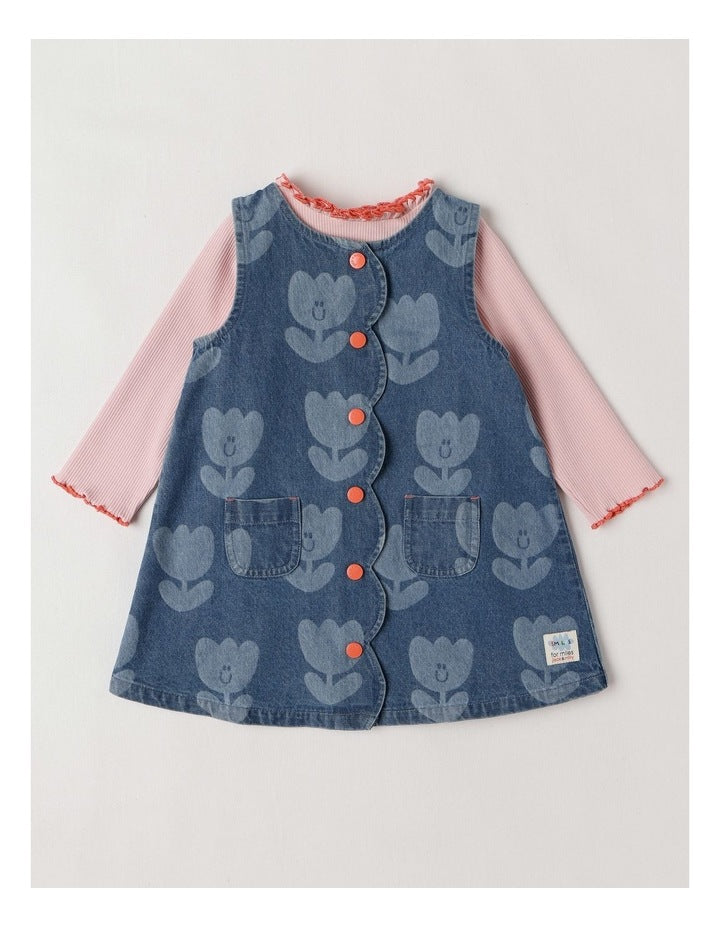 Lucy Tulip Denim Pinny with Rib Tee Set in Denim