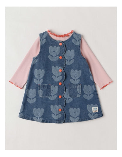Lucy Tulip Denim Pinny with Rib Tee Set in Denim