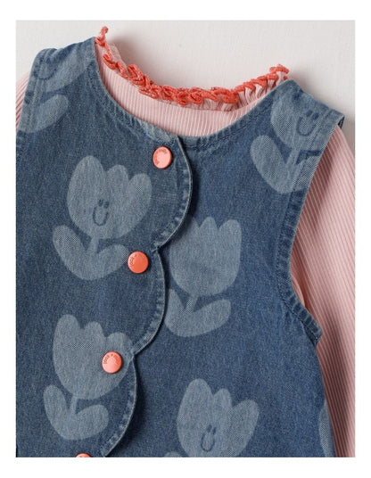 Lucy Tulip Denim Pinny with Rib Tee Set in Denim
