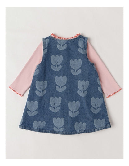 Lucy Tulip Denim Pinny with Rib Tee Set in Denim