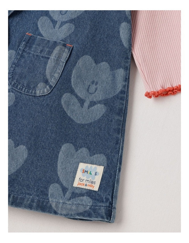 Lucy Tulip Denim Pinny with Rib Tee Set in Denim