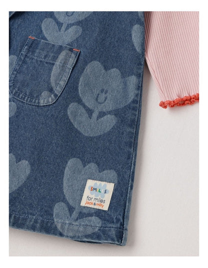 Lucy Tulip Denim Pinny with Rib Tee Set in Denim