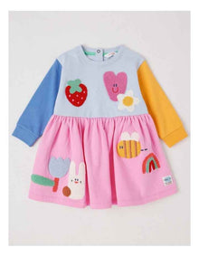 Clara Colourblocked French Terry Kinder Dress with Boucle Patches in Multi
