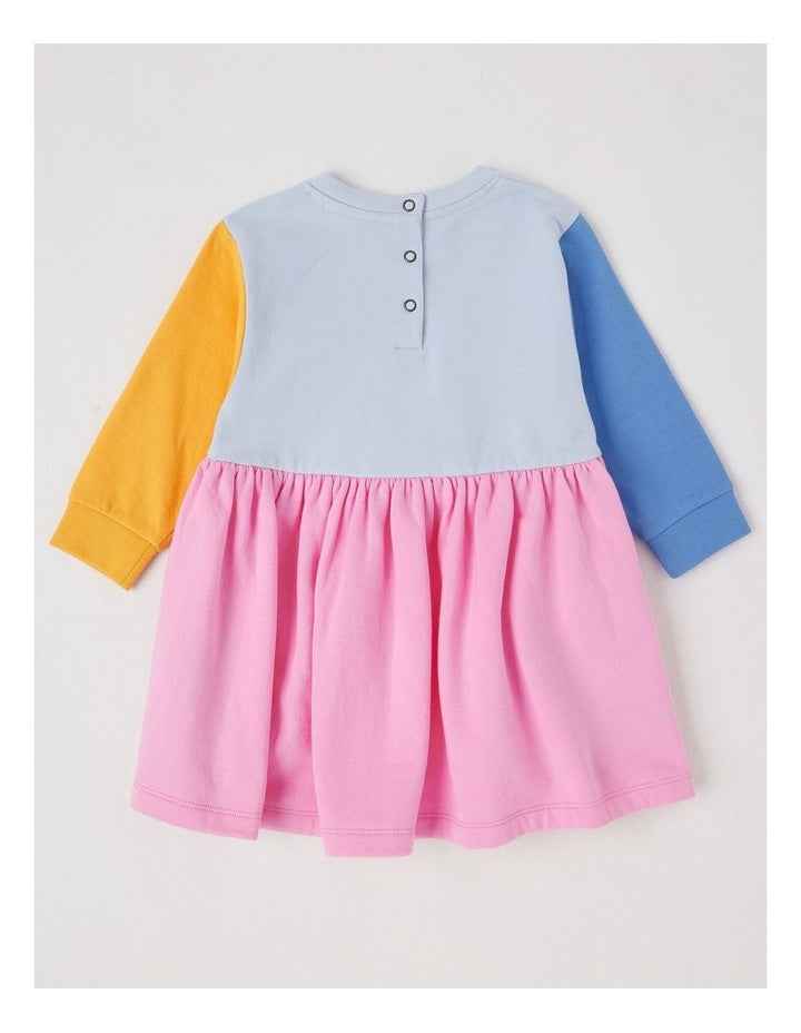 Clara Colourblocked French Terry Kinder Dress with Boucle Patches in Multi