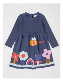 Kat Knitted Dress with Intarsia Flowers in Navy
