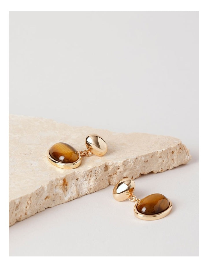 Tiger Eye Drop Earrings in Amber/Gold