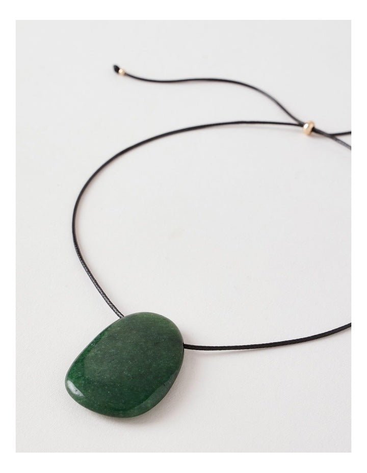 Stone and Cord Pendant in Green