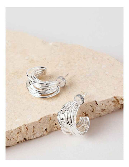 Textured Small Hoops in Silver