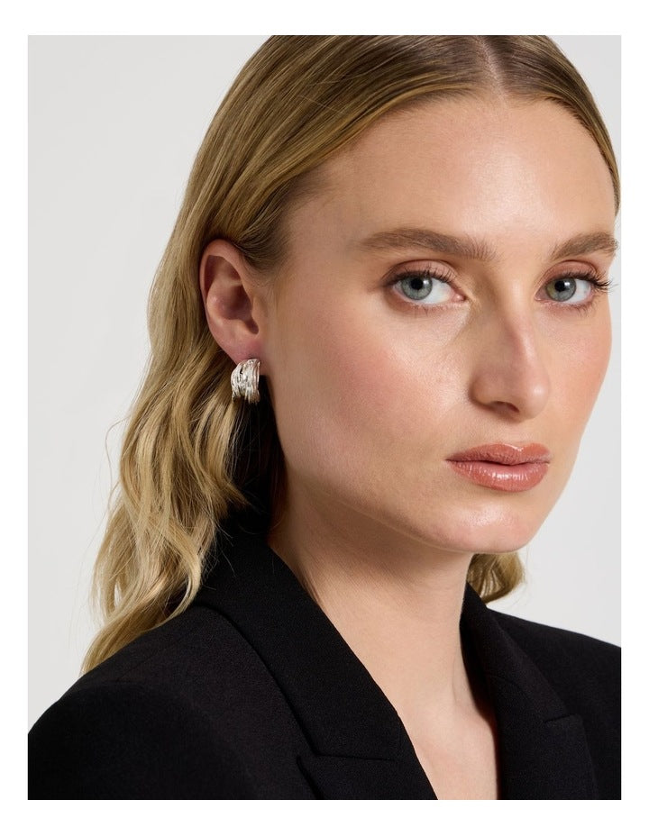 Textured Small Hoops in Silver