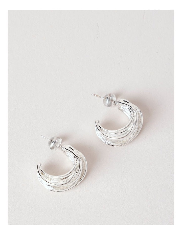 Textured Small Hoops in Silver