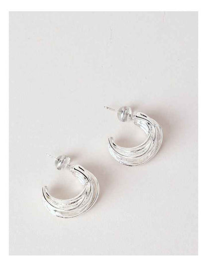 Textured Small Hoops in Silver