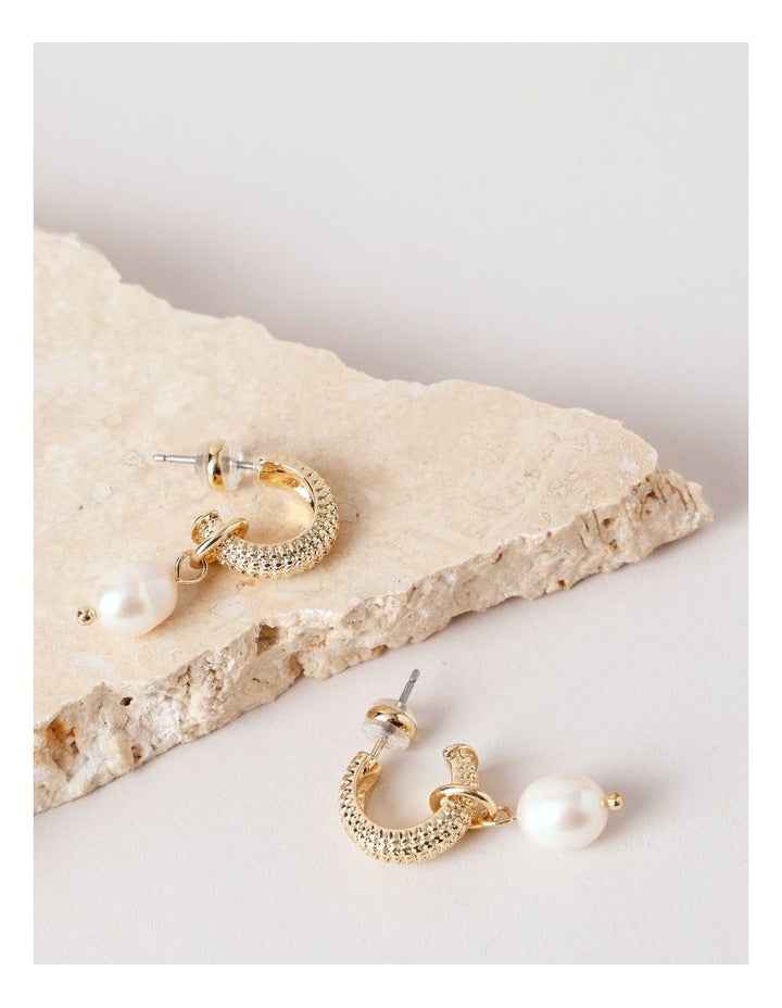 Textured Pearl Hoops in Gold