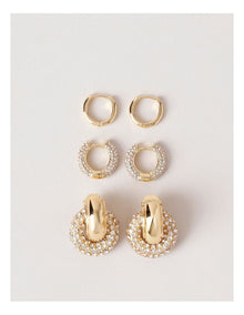 3-Pack Diamante Hoops in Gold