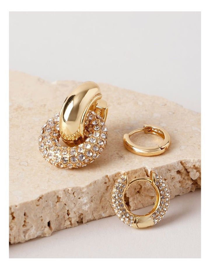 3-Pack Diamante Hoops in Gold