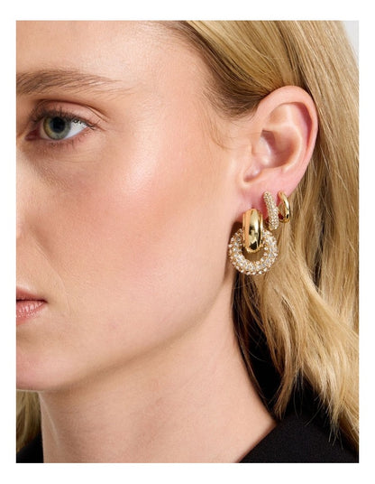 3-Pack Diamante Hoops in Gold