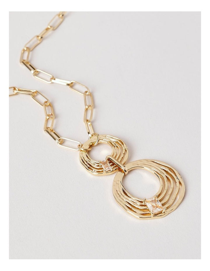Hammered Diamante Pendant in Gold