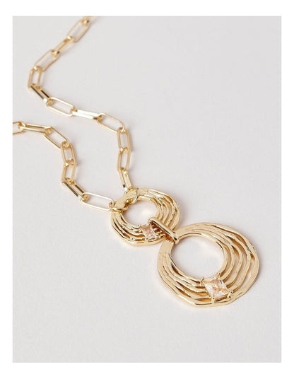 Hammered Diamante Pendant in Gold