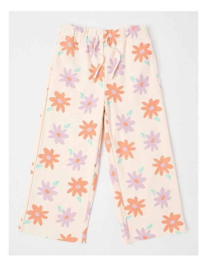 Wide Leg Trackpant in Flowers Cream