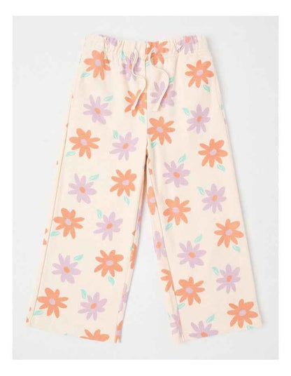 Wide Leg Trackpant in Flowers Cream
