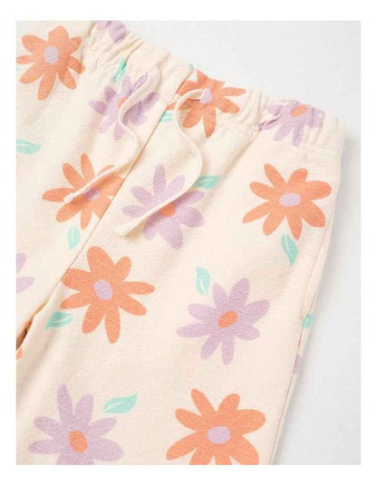 Wide Leg Trackpant in Flowers Cream