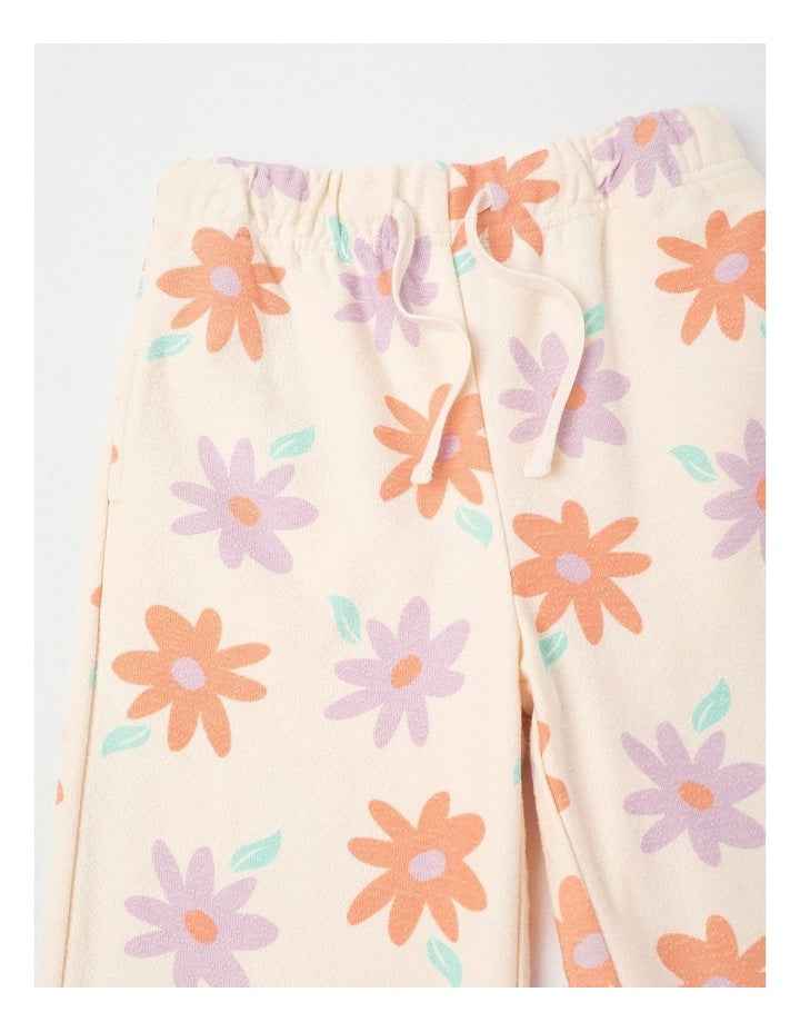 Wide Leg Trackpant in Flowers Cream