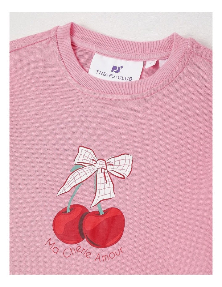 PJ Club Cosy Knit Cherry Pyjama in Pink