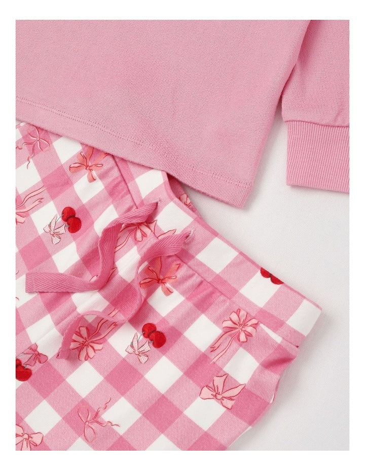 PJ Club Cosy Knit Cherry Pyjama in Pink