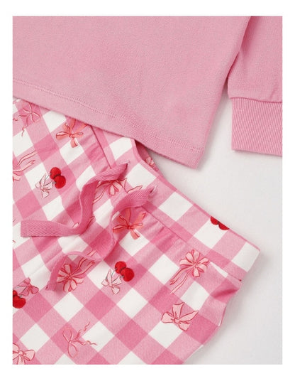 PJ Club Cosy Knit Cherry Pyjama in Pink
