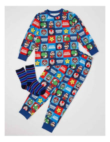 Mario Cosy Knit Pyjama With Socks in Multicolour