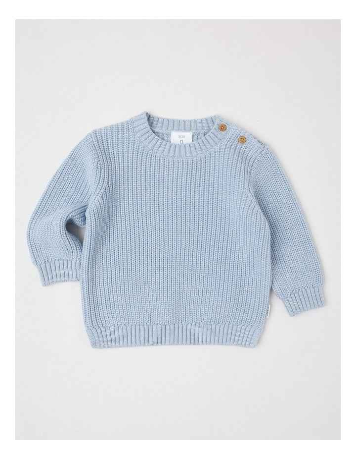 Crew Neck Knit Jumper in Light Blue Marle