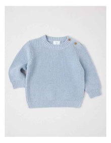 Crew Neck Knit Jumper in Light Blue Marle
