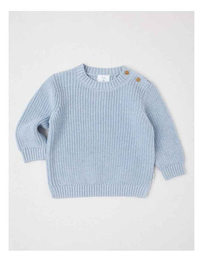 Crew Neck Knit Jumper in Light Blue Marle
