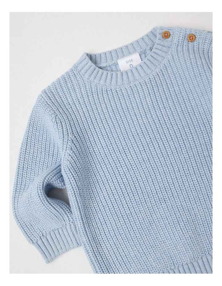 Crew Neck Knit Jumper in Light Blue Marle