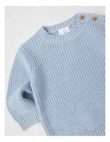 Crew Neck Knit Jumper in Light Blue Marle