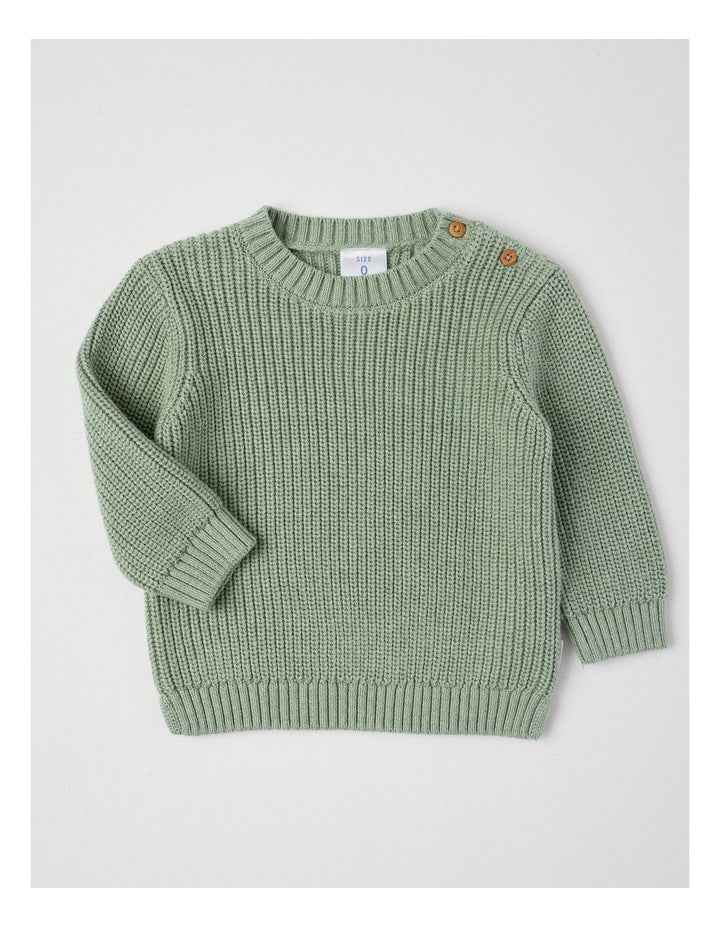 Crew Neck Knit Jumper in Granite Green