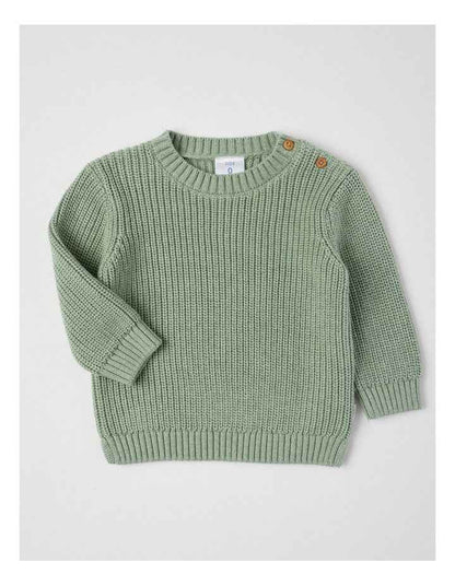 Crew Neck Knit Jumper in Granite Green