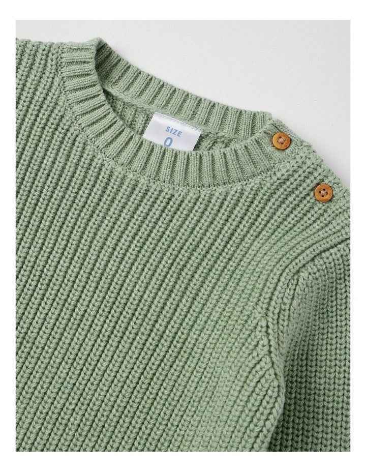 Crew Neck Knit Jumper in Granite Green