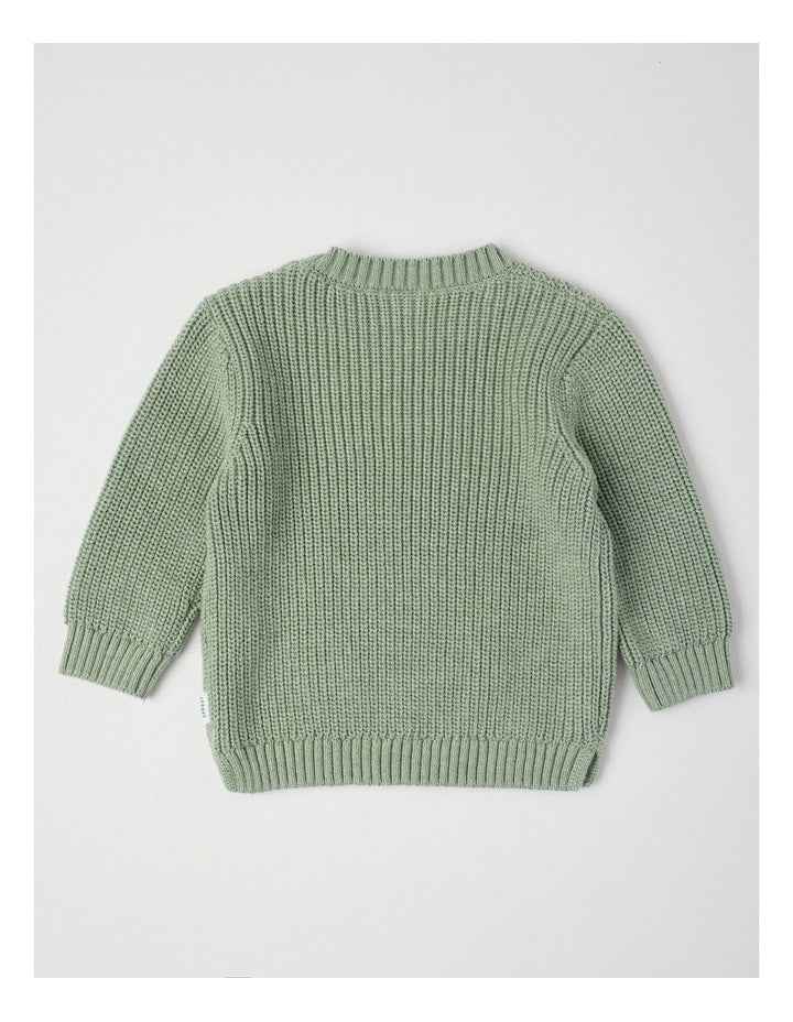 Crew Neck Knit Jumper in Granite Green