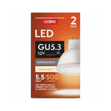 COLES LIGHT GLOBES LED MR16 500LUM 2700K 5.5W:2 PACK